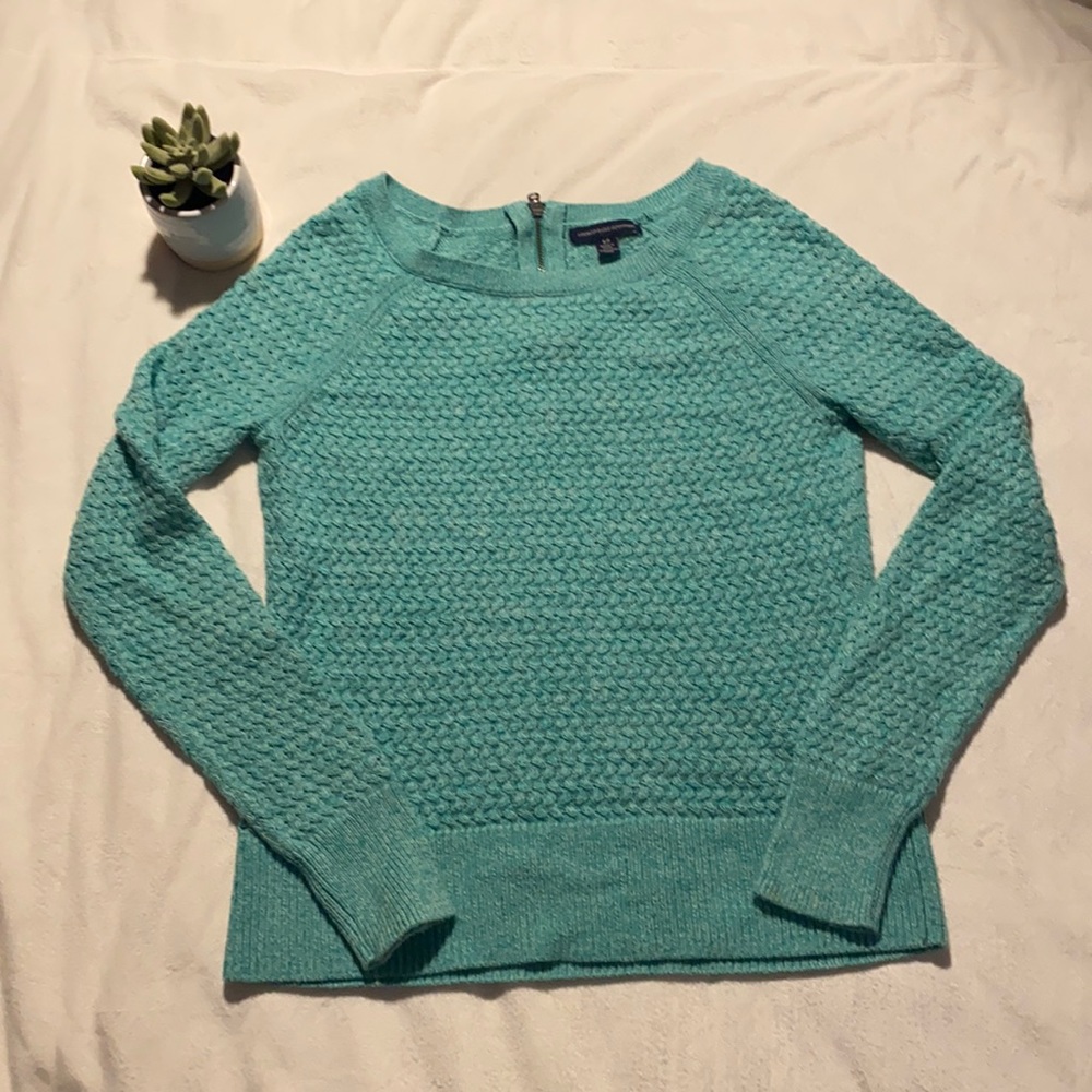 American Eagle Teal Cable Knit Sweater with Zipper on Back
